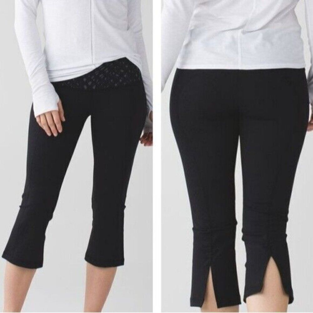 Lululemon Leggings Womens 2 Black Gather Crow Crop II Shine Dot Black Activewear
